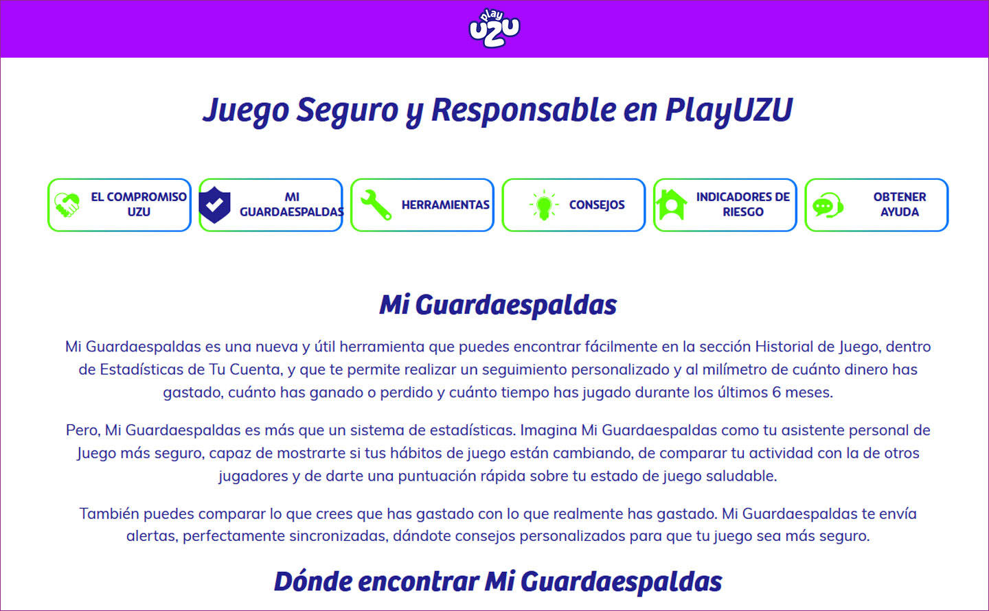 Mi Guardaespaldas - herramienta de juego seguro y responsable de PlayUZU