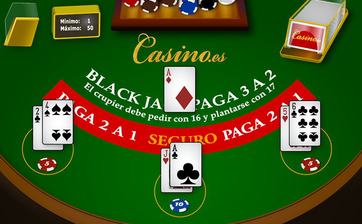 Mesa de blackjack con una partida de 3 manos en juego