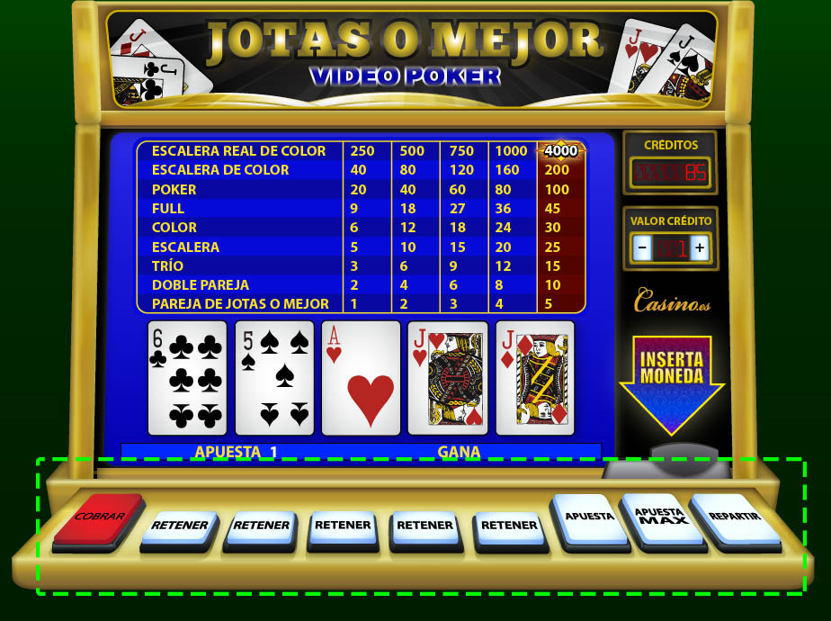 Botones de la máquina de videopoker