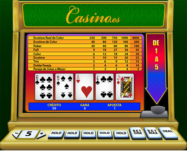 Máquina de videopoker con una tirada en la pantalla