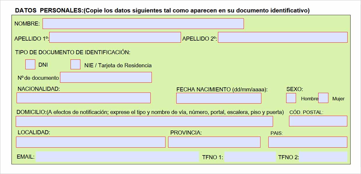 Bloque datos personales del formulario para la inscripción al servicio Phishing Alert de forma presencial