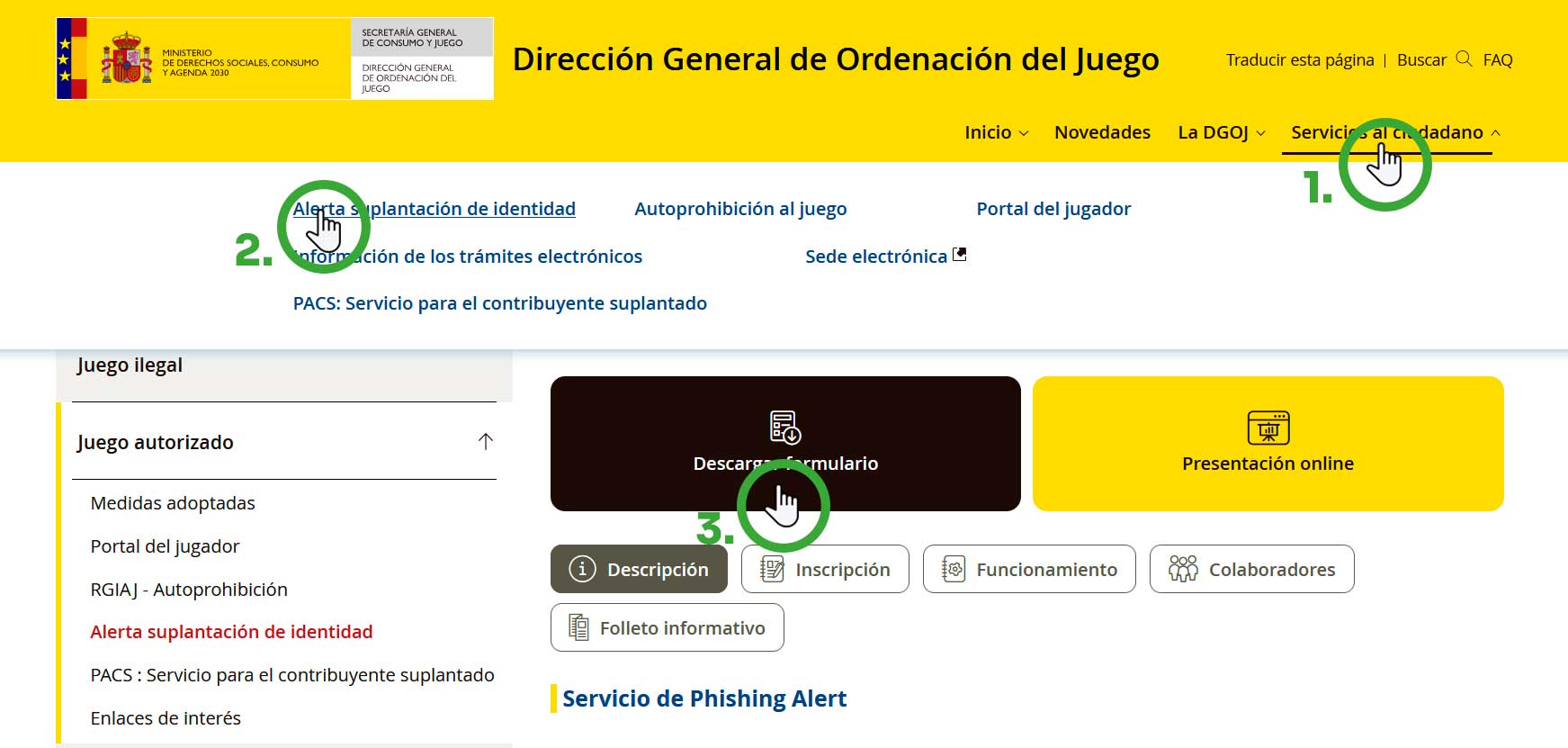Descargar formulario para hacer la inscripción al servicio Phishing Alert de manera presencial