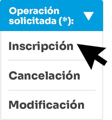 Desplegable para seleccionar el tipo de operación