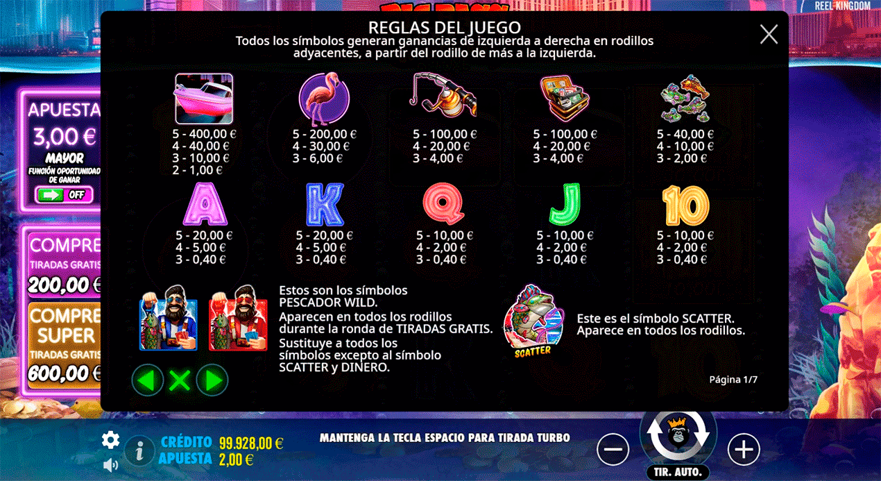 Tabla de pagos con la función mayor oportunidad de ganar activada y desactivada